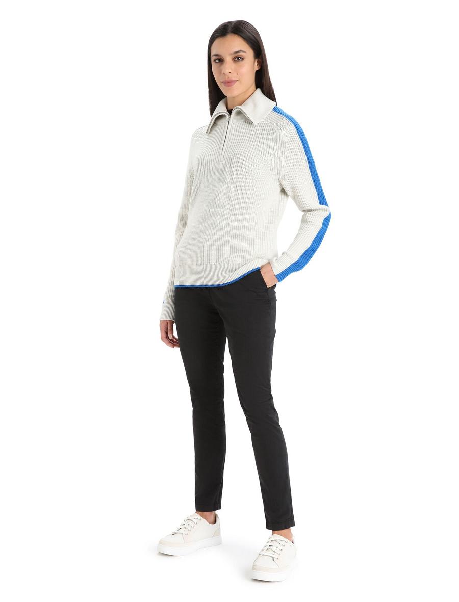 Chandails Icebreaker Merino Lodge Long Sleeve Half Zip Femme Blanche Bleu | FR 1622YXFU